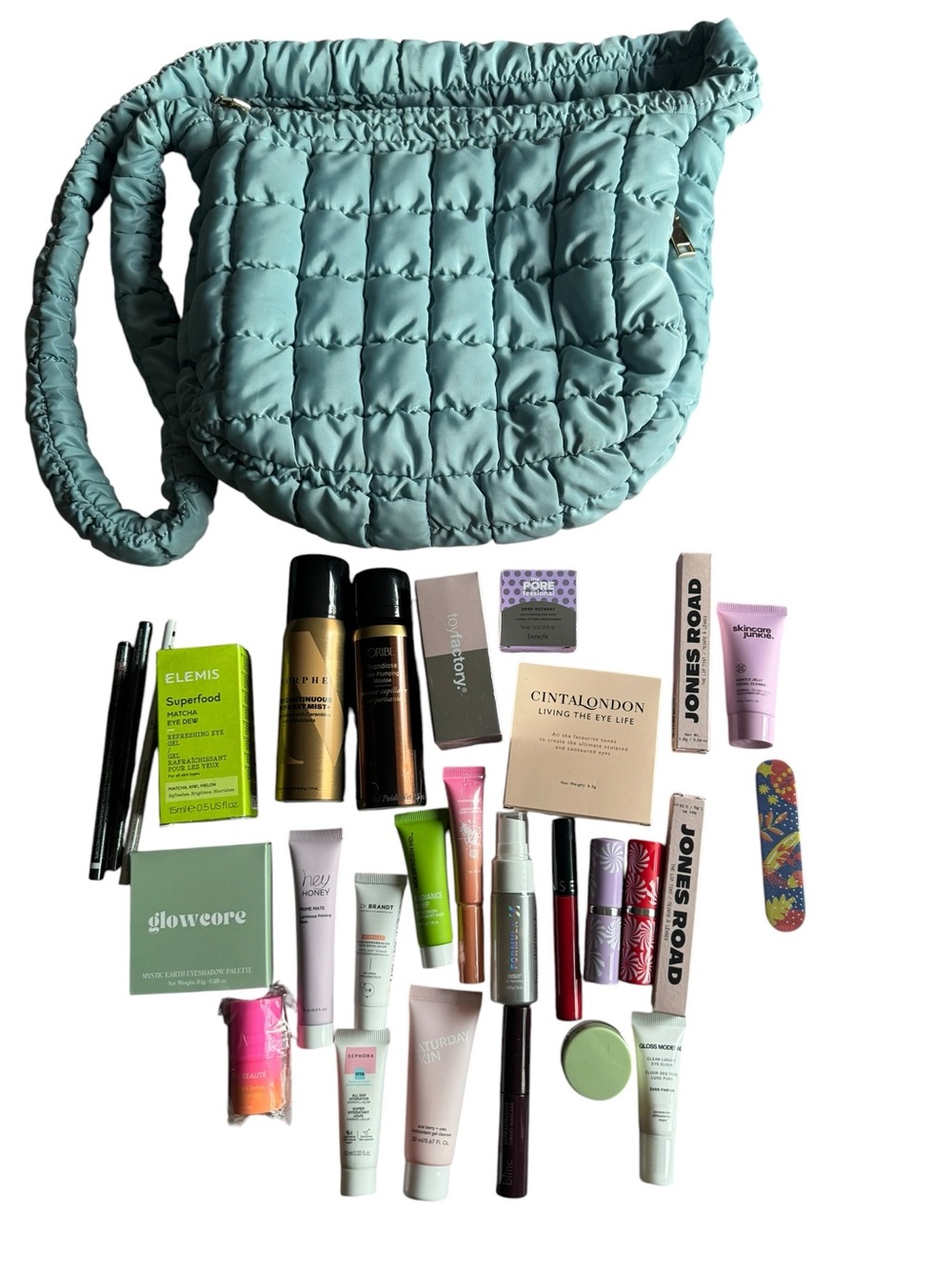 Bundle Lot of 28 NEW Sephora products most samples & Urban Expressions Bag Teal